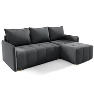 Narożniki - Narożnik GREND, narożnik w kształcie litery L z funkcją spania i podstawą łóżka, kolor: ciemnoszary, otomana lewa, tkanina welurowa - miniaturka - grafika 1