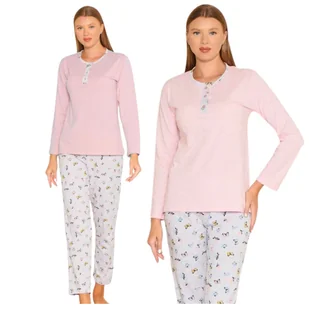 PIŻAMA DAMSKA BAWEŁNIANA MORELLA DŁUGI RĘKAW DŁUGIE SPODNIE ELEGANCKA WYGODNA BAWEŁNA 100% KOBIECA L - Piżamy damskie - miniaturka - grafika 1