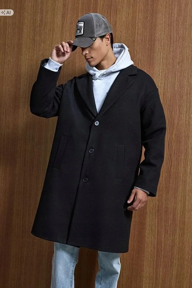 KLASYCZNY GŁADKI PŁASZCZ MĘSKI ELEGANCKI CZARNY M 5IA