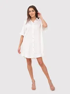 Sukienki - Kremowa sukienka koszulowa z falbanką i złotymi guzikami DA1774 CREAM - miniaturka - grafika 1