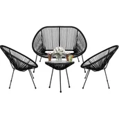 Meble ogrodowe - Meble ogrodowe rattanowe stół ze szkłem hartowanym 2 fotele ażurowe, sofa czarne - miniaturka - grafika 1