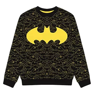 Bluzy dla chłopców - DC komiksy Batman Wzorzyste logo chłopięca bluza z okrągłym dekoltem czarna | Oficjalny towar | Prezenty z Batmanem, DC Comics Merchandise, Czarny, 8-9 lat - grafika 1