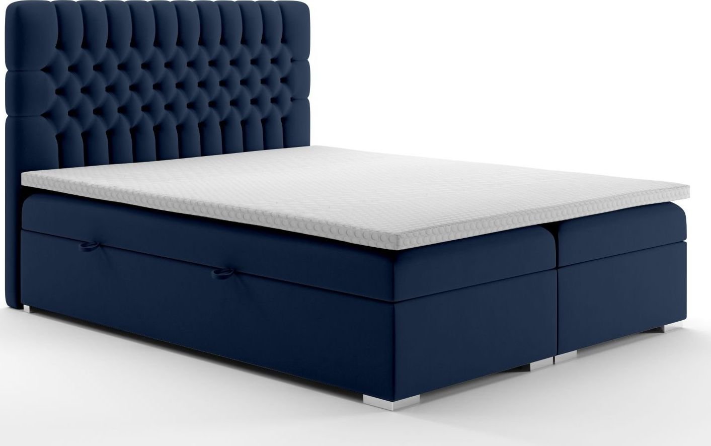LAVERTO Łóżko kontynentalne RUBID 160x200 granatowe velvet z pojemnikiem