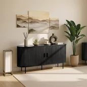 Komody - Komoda do Salonu Rozsuwana TRISH 140 cm Czarna Dwudrzwiowa Ryflowana Nowoczesna - miniaturka - grafika 1