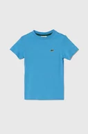 Koszulki dla dziewczynek - Lacoste t-shirt bawełniany dziecięcy kolor niebieski gładki - miniaturka - grafika 1