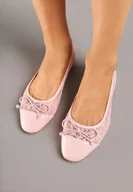Baleriny - Różowe Balerinki Vices z Koronki Zdobione Kokardką Desanise - miniaturka - grafika 1