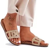 Klapki i japonki damskie - Klapki Damskie Z Ozdobami Lekkie Wygodne Eleganckie Wygodne Modne Stylowe Na Lato Oddychające Zdobione Dżetami Beżowe Rima 37 - miniaturka - grafika 1