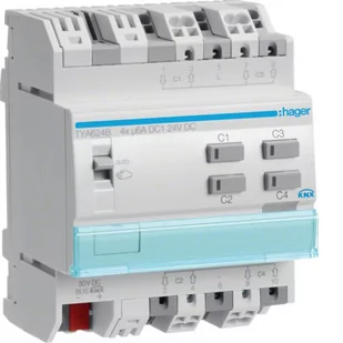 Hager Polo KNX system Sterownik rolet 4-krotny, 24V DC, 4M TYA624B TYA624B - Gniazdka elektryczne - miniaturka - grafika 1