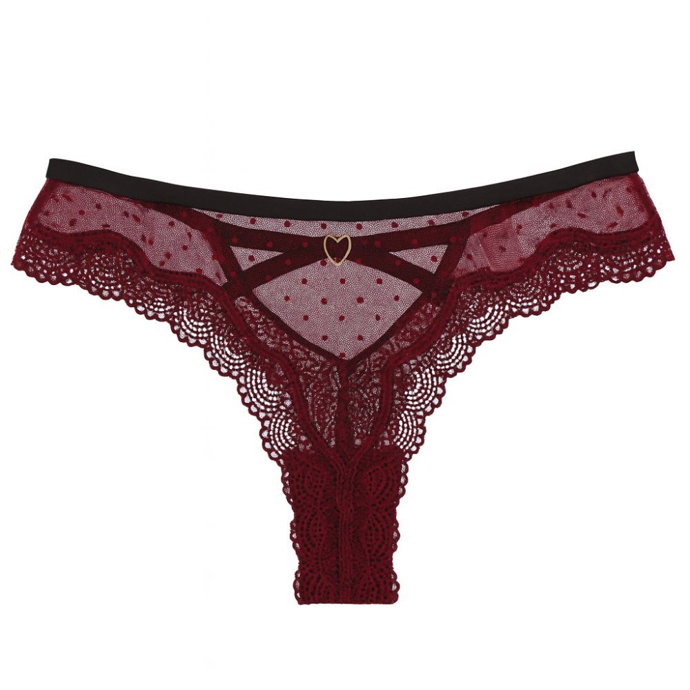 Koronkowe Stringi Kobiece Majtki Damskie Koronka Serce Kolor Bordo