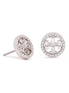 Kolczyki - Tory Burch Kolczyki Crystal Logo Circle Stud Earring 53422 Srebrny - miniaturka - grafika 1