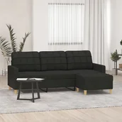 Sofy i kanapy - vidaXL 3-osobowa sofa z podnóżkiem, czarna, 180 cm, tkaniną - miniaturka - grafika 1