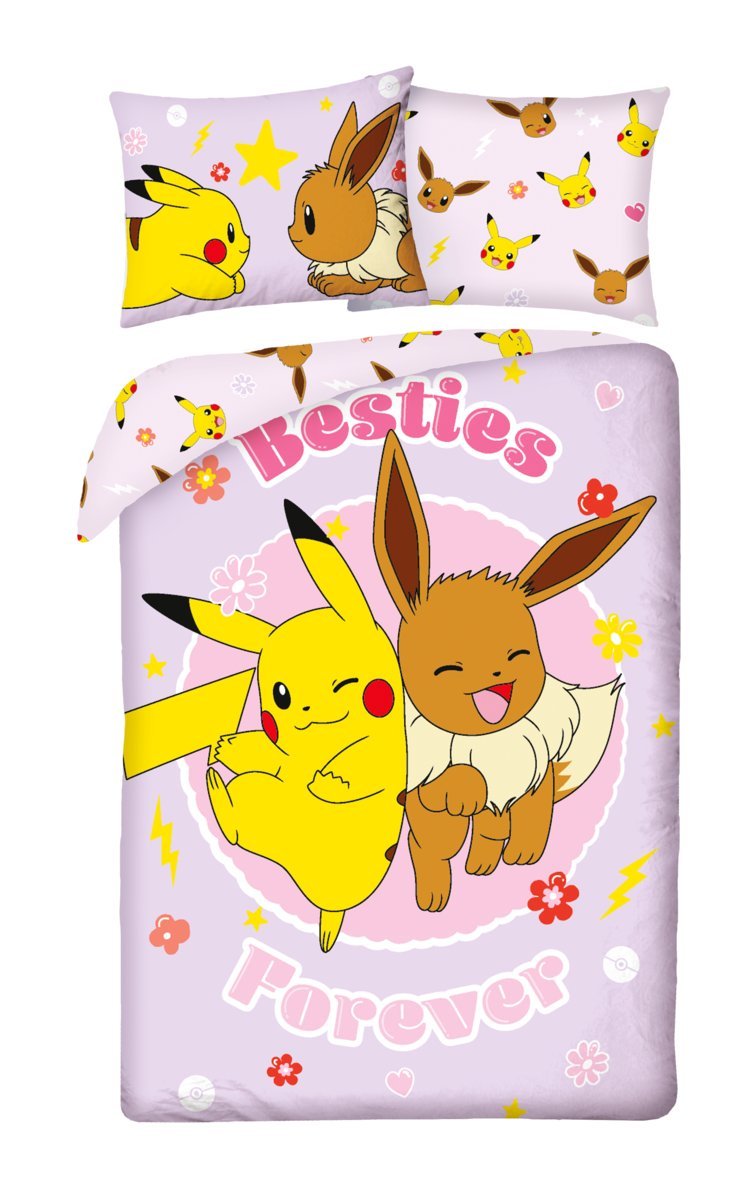 Pościel dziecięca Pokemon 140 x 200 cm Halantex Mikrofibra Pikachu Eevee