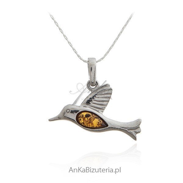 ankabizuteria.pl Srebrna zawieszka z bursztynem PTASZEK
