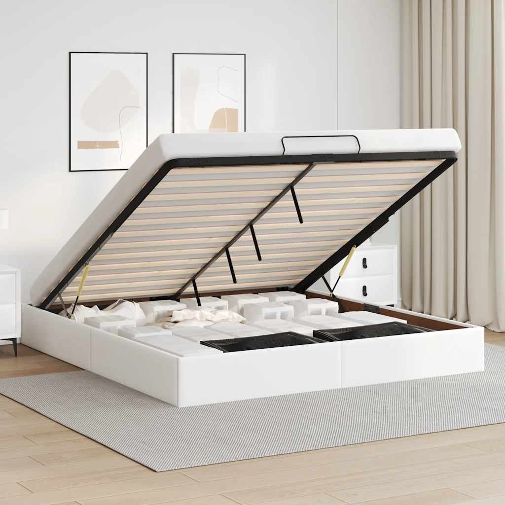 vidaXL Rama łóżka otomana bez materaca, biała, 160x200 cm, ekoskóra