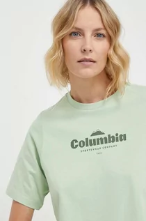 Koszulki sportowe damskie - Columbia t-shirt bawełniany kolor zielony - grafika 1