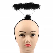 Dodatki do strojów karnawałowych - CZARNA AUREOLA OPASKA AUREOLKA Z PI��RAMI UPAD��Y ANIO�� HALLOWEEN JASE��KA - miniaturka - grafika 1