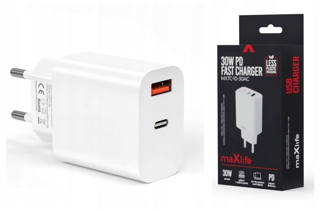 ŁADOWARKA SIECIOWA SZYBKA 30W Quick Charge USB PD USB-C UNIWERSALNA