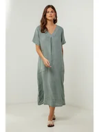 Sukienki - Lin Passion Lniana sukienka w kolorze khaki - miniaturka - grafika 1