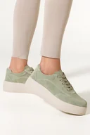 Półbuty damskie - Zielone sneakersy skórzane damskie creepersy na platformie sznurowane Carla 2323 - miniaturka - grafika 1