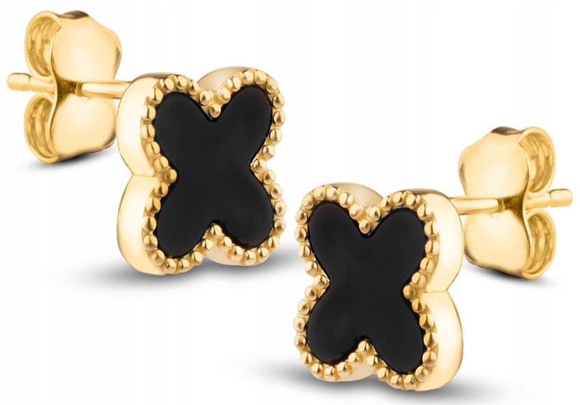 PIĘKNE ZŁOTE KOLCZYKI KONICZYNKI Z ONYKSAMI 8KT 333