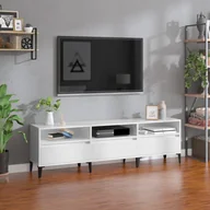 Szafki RTV - vidaXL Szafka pod TV, wysoki połysk, biała, 150x30x44,5 cm - miniaturka - grafika 1