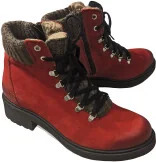 Botki damskie - Skórzane trapery czerwone nubuk obcas 4 cm nr 38 - miniaturka - grafika 1