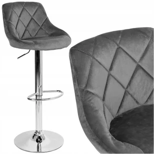 Hoker Welurowy Pikowany Tapicerowany Obrotowy Krzesło Barowe Chrom Velvet - Taborety i hokery - miniaturka - grafika 1