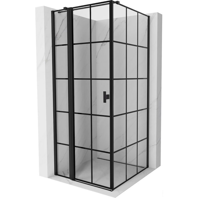 Mexen Mist T kabina prysznicowa uchylna lewa 75 x 75 cm, czarna kratka, czarna - 8A4T-075-075-70-77-L