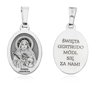 Wisiorki - Srebrny medalik rodowany Św. Gertruda MDC095R - miniaturka - grafika 1