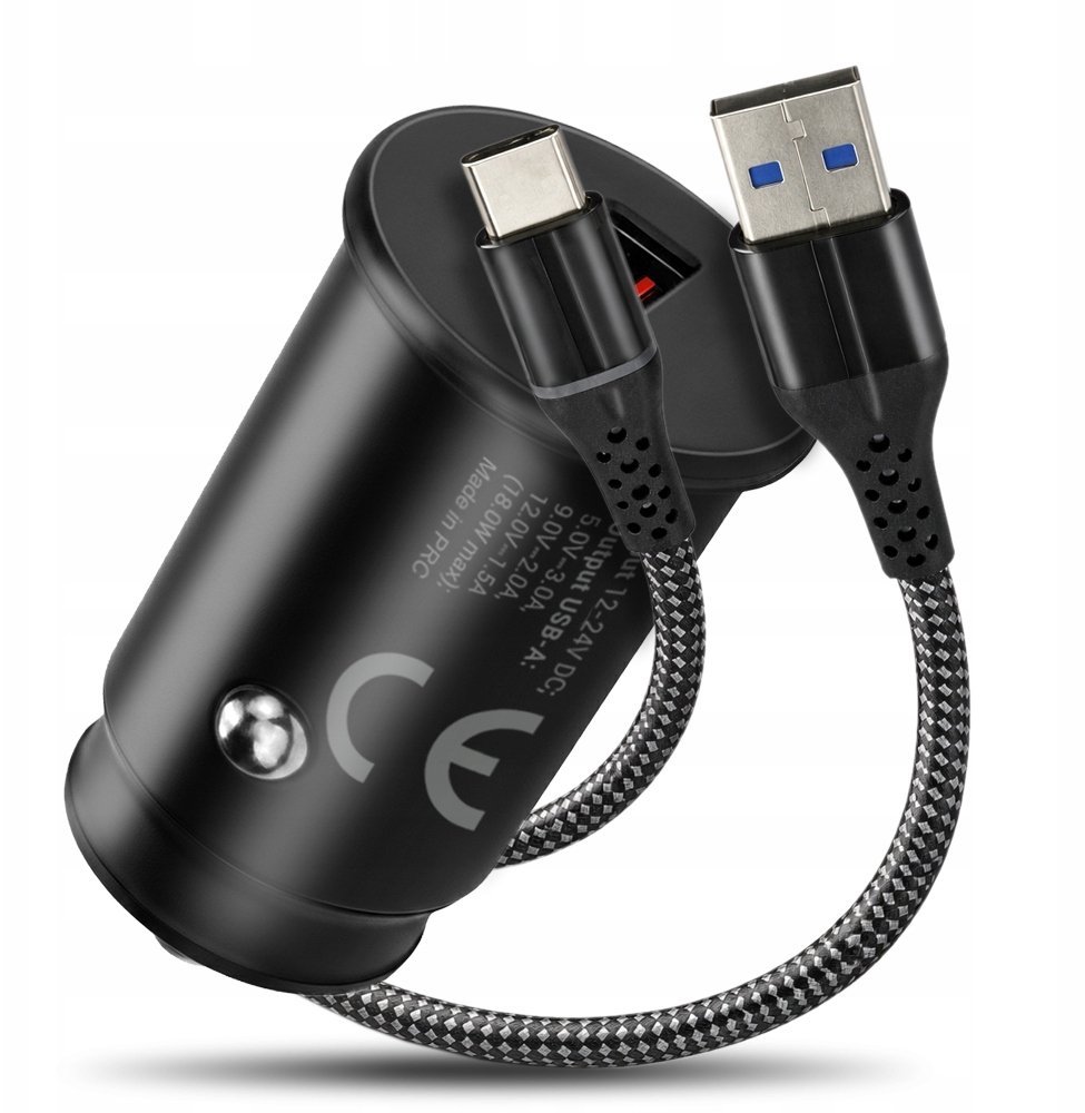 Ładowarka Ładowarka samochodowa 1 X USB QC3.0 18W czarna + kabel USB-C 1m