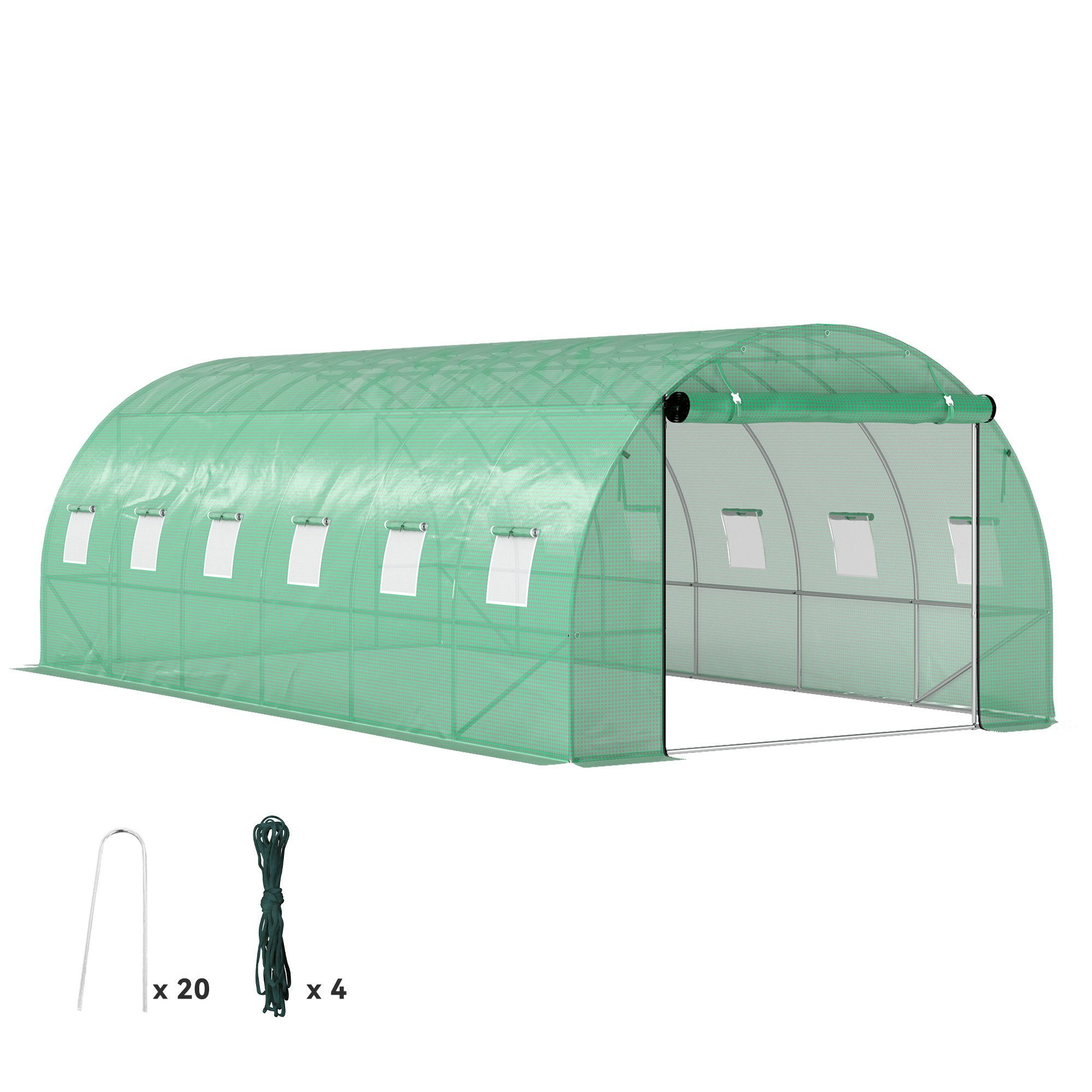 Szklarnia foliowa Outsunny ok. 6 x 3 x 2 m z 12 oknami, zwijanymi drzwiami, zwijanymi ścianami bocznymi, tunelem foliowym odpornym na promieniowanie UV