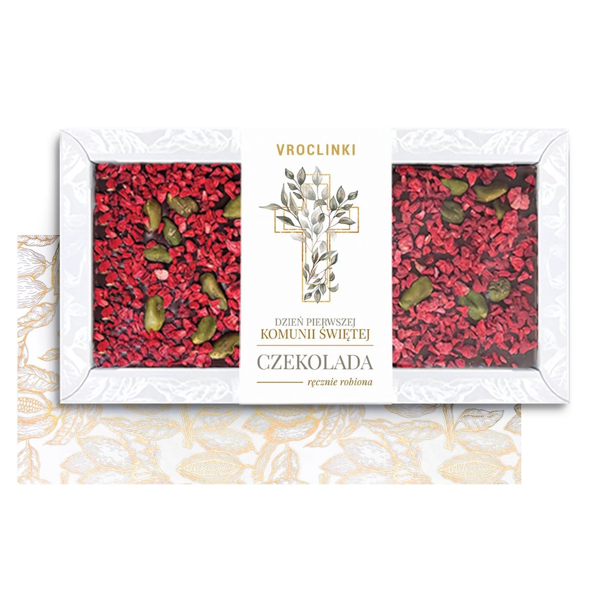 Czekolada Deserowa z Malinami i Pistacjami na Pierwszą Komunię Świętą (80g)