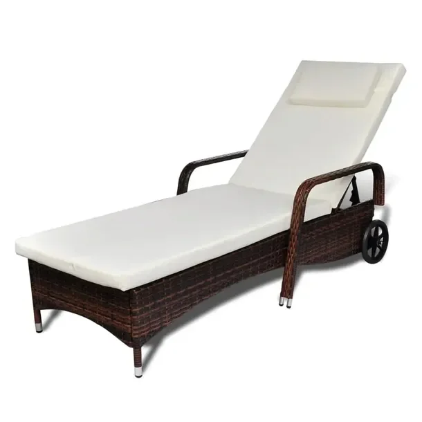 Leżak ogrodowy z regulowanym oparciem, brązowy rattan, 198x66x30-98cm, ko