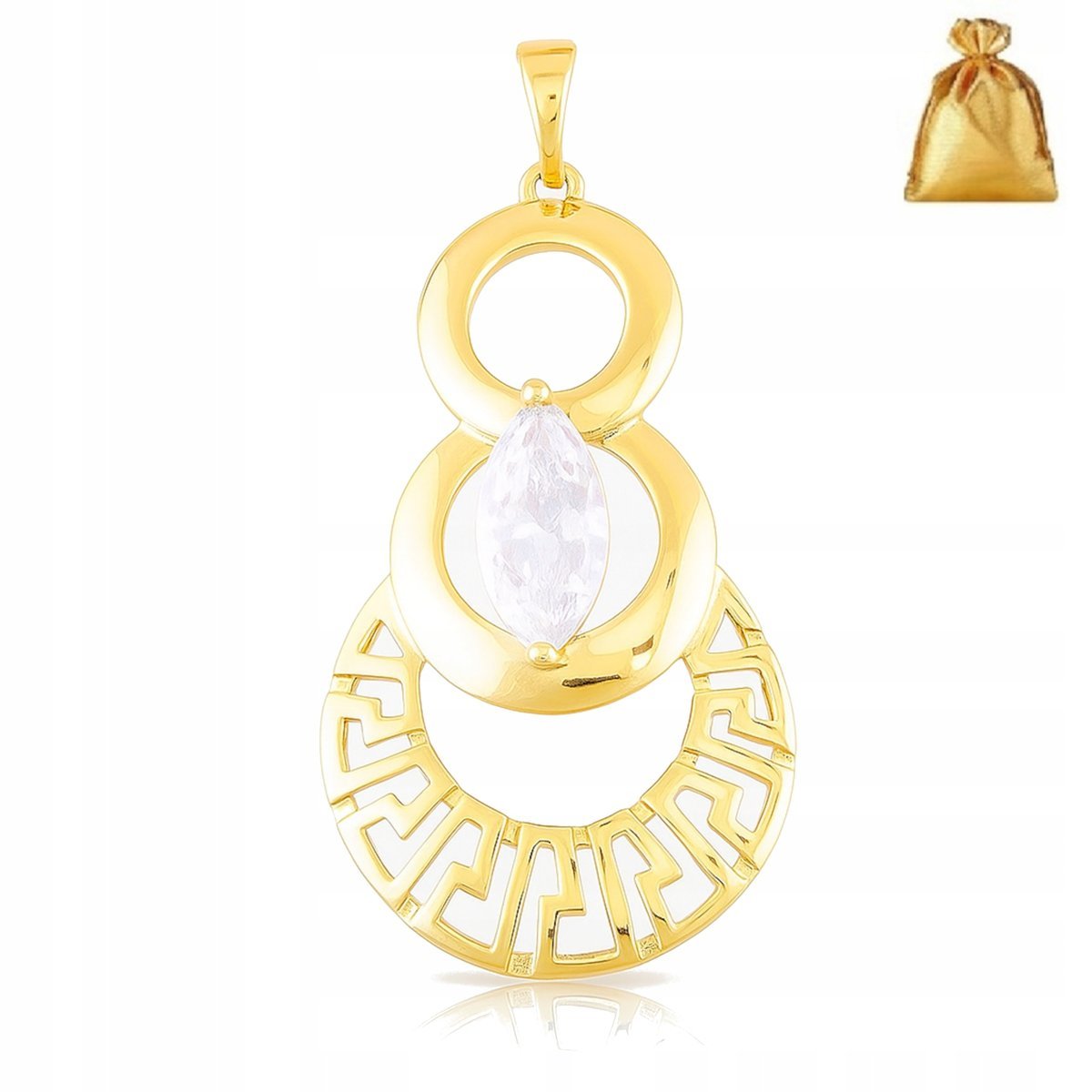 POZŁACANA DUŻA ZAWIESZKA ZE STALI CHIRURGICZNEJ Z CYRKONIAMI GRECKI WZÓR