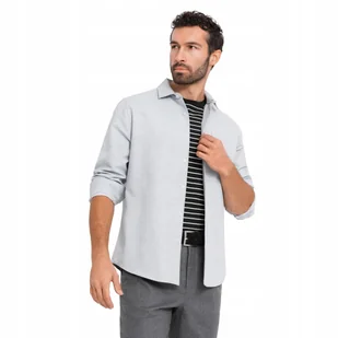 Koszula męska z kieszenią REGULAR FIT jasnoszary melanż V2 OM-SHCS-0148 XXL - Koszule męskie - miniaturka - grafika 1