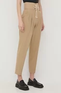 Spodnie damskie - Twinset Twinset spodnie bawełniane damskie kolor beżowy fason chinos high waist - miniaturka - grafika 1