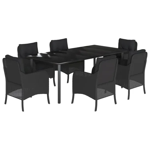 Zestaw mebli ogrodowych rattan PE czarny 200x100x74 cm, 6 krzeseł 58,5x67x
