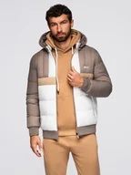 Kurtki męskie - Kolorowa sportowa męska kurtka w stylu retro beżowo-biała V2 OM-JALP-0296 XXL - miniaturka - grafika 1