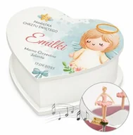 Pozytywki dla dzieci - Szkatułka na biżuterię w kształcie serca z pozytywką i nadrukiem dla dziewczynki na chrzest - miniaturka - grafika 1