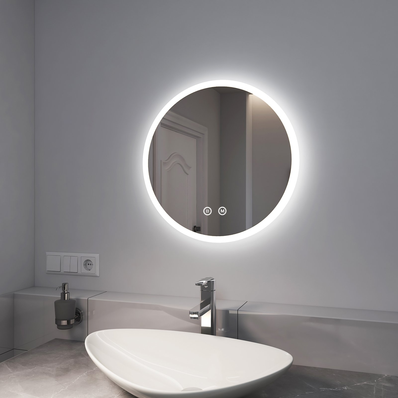 EMKE LED lustro łazienkowe 50cm lustro łazienkowe z oświetleniem 3 kolory światła lustro łazienkowe okrągłe lustro ścienne z przełącznikiem dotykowym IP44 energooszczędne regulowane światło