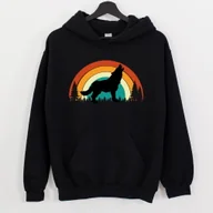 Bluzy damskie - czarna damska bluza z kapturem bluza z wilkiem vintage kolorowe - miniaturka - grafika 1