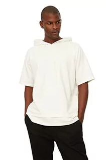 Bluzy męskie - Trendyol Basic oversize, męska bluza dresowa, ecru, Ecru, M - grafika 1
