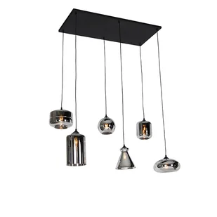 QAZQA Czarna lampa wisząca w stylu art deco z przydymionym szkłem 6 świateł - Wallace - Lampy sufitowe - miniaturka - grafika 1