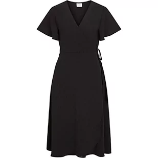 Vila Damska sukienka Vilovie S/S Wrap Midi Dress/Su-Noos, czarny, 38 - Sukienki - miniaturka - grafika 1