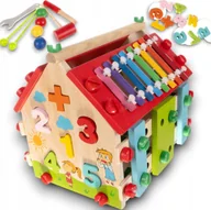 Zabawki interaktywne dla dzieci - Drewniany Domek Edukacyjny - Cyfry Kostka Cymbałki Kulki - miniaturka - grafika 1