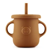 Kubki dla dzieci - Silikonowy kubek Retter Brun ze słomką i uchwytem dla dzieci 200 ml, kolor karmel - miniaturka - grafika 1