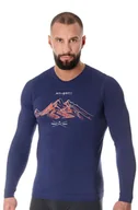 Koszulki sportowe męskie - Koszulka termoaktywna z długim rękawem męska Brubeck Outdoor Wool Pro LS14140A ciemnoniebieski góry - miniaturka - grafika 1