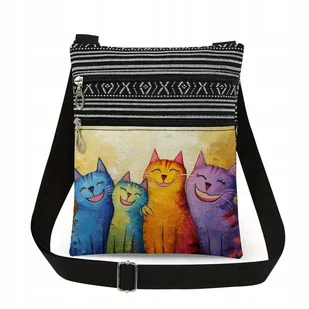 Torebka na ramię etniczna boho kolorowe kotki kocia rodzina 4 koty POP ART - Torebki damskie - miniaturka - grafika 1