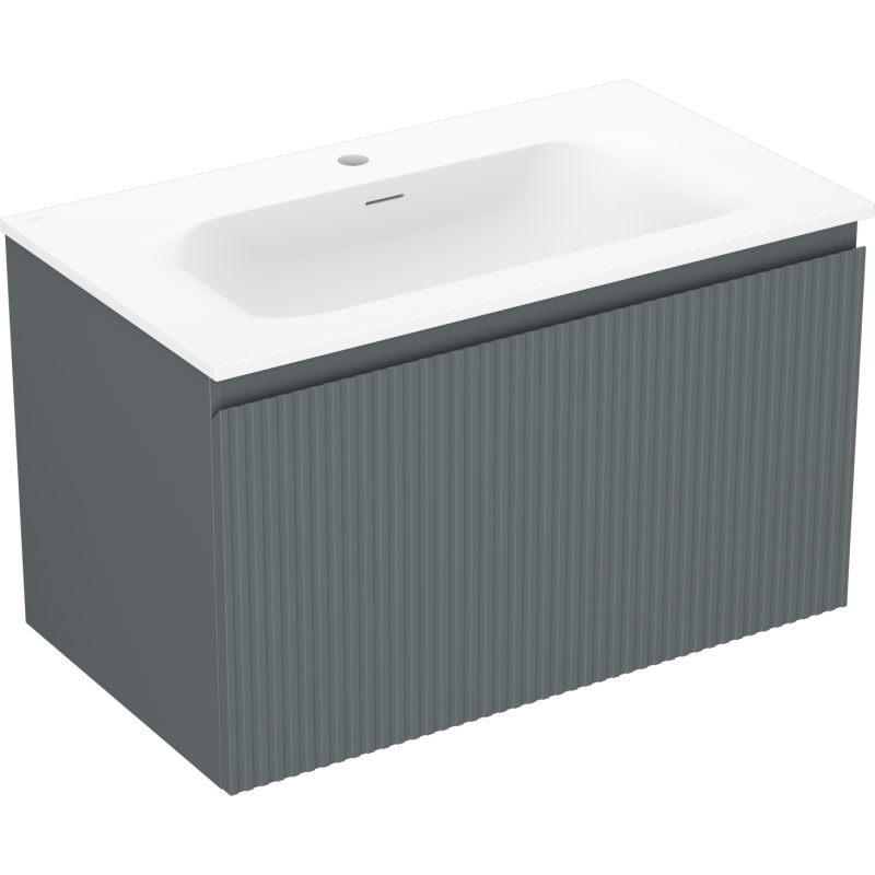 Mexen Rivel szafka łazienkowa 80 cm z umywalką Vela, 1 szuflada, ryflowana , grafit mat/biała mat - 91A20-08047-1-BF66-W23M01