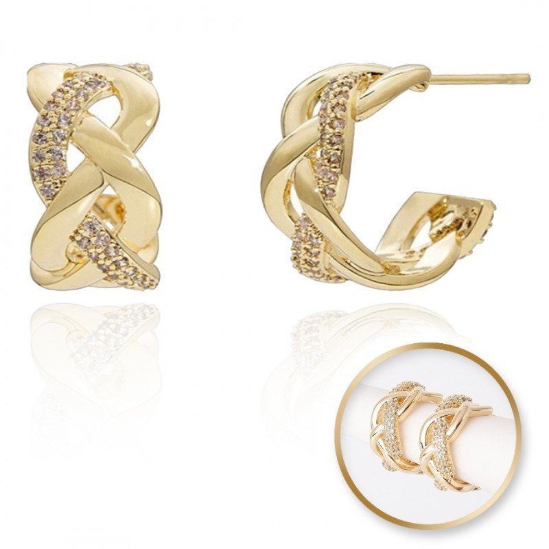 Kolczyki Ze Stali Szlachetnej Pozłacanej 14K Złotem Z Cyrkoniami, Sztyft Kst3327